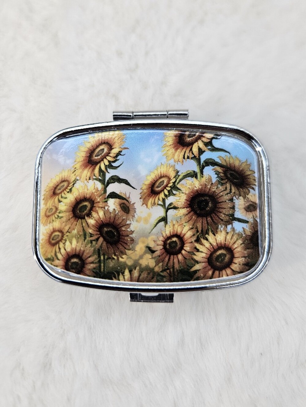 Sunflower Compact Mirror Pill Case